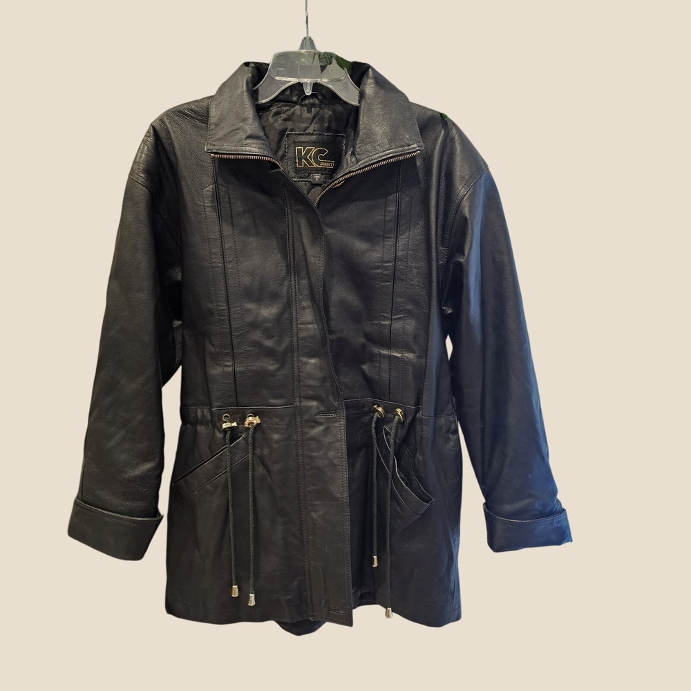 KC Direct Black S Leather Jacket P2P 20 Unisex Drawstring Waist